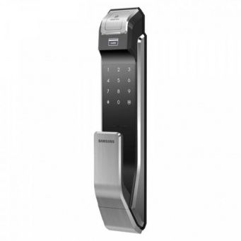 Электронный замок Samsung SHS-P718 LBK/EN (от себя), биометрический, врезной, с механизмом пуш-пул